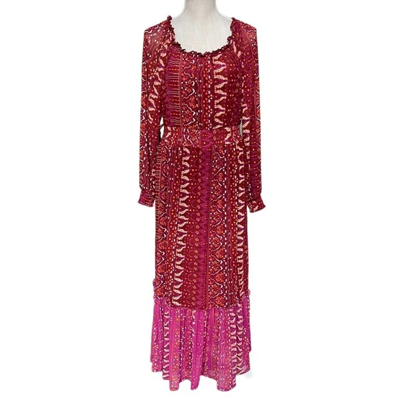 knee length dresses for ladies Blooming Valley Floral Mesh Smocked Maxi Dress Cream / L main image 0